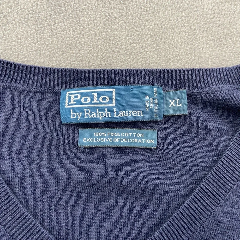 Polo Ralph Lauren Sweater Vest Sz XL Navy Pima Cotton Pony Knit‎ Old Money Luxe